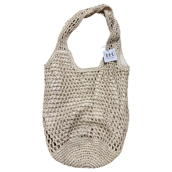 Haute Hippie Handbags - Haute Hippie Crochet Tote Bag Beige Open Weave Boho Market Bag NWT